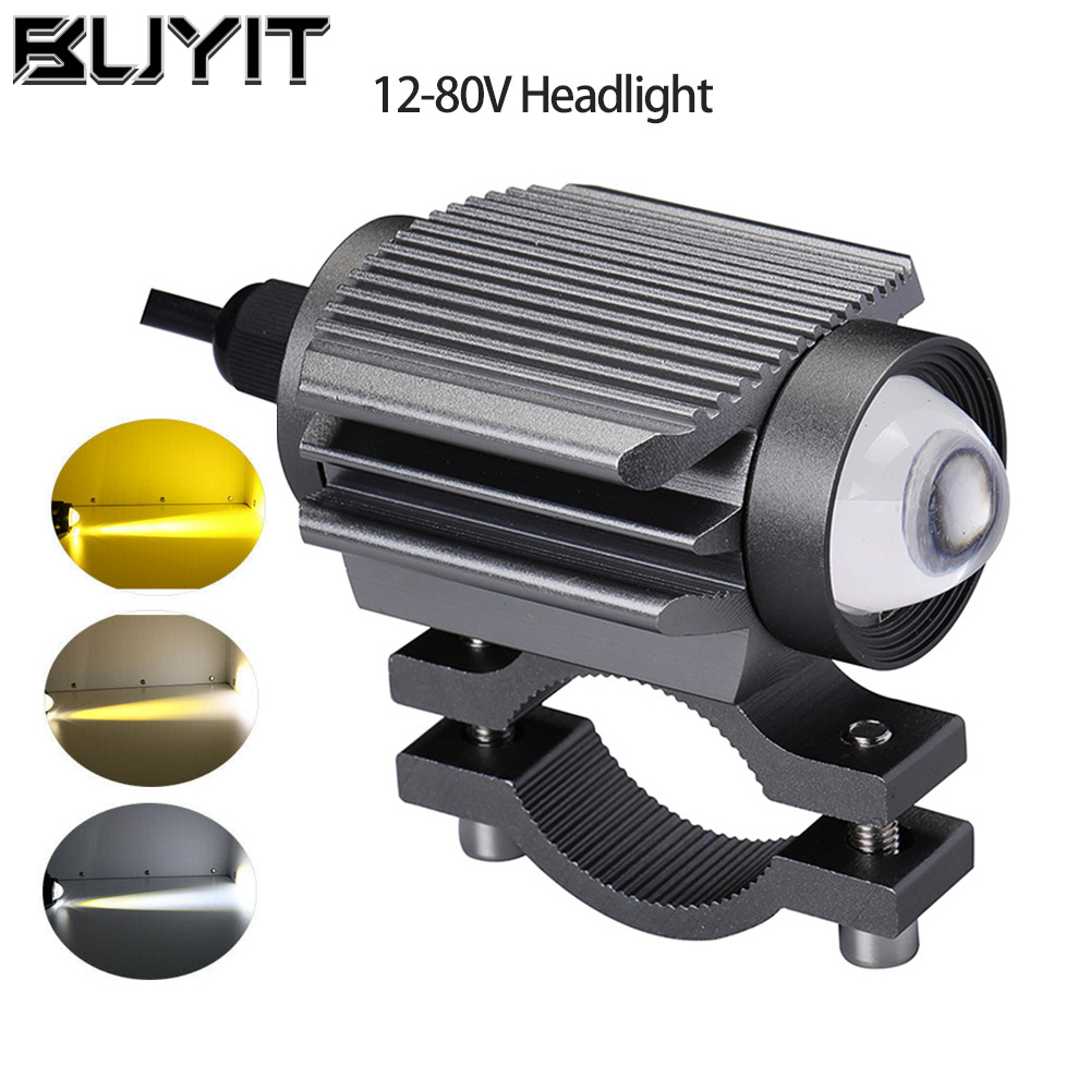【Buyit】 LED Motorcycle Headlight Tri-Color Projector Bi Lens Moto Bike Mini Driving Spot Fog Lamp DRL SUV Truck Car Light