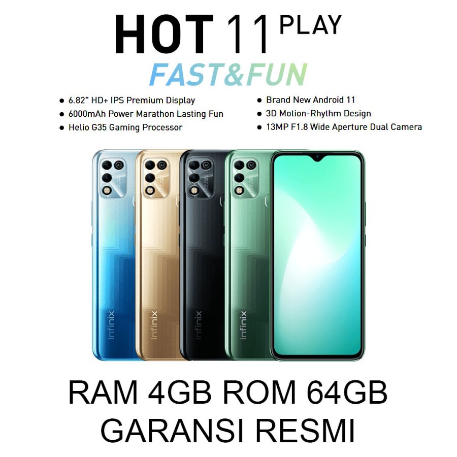 Infinix Hot 11 Play Ram 4/64Gb 3/32Gb Resmi | Lazada Indonesia