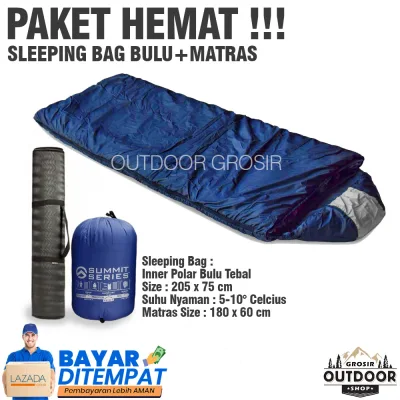 PAKET HEMAT - Sleeping Bag Polar Bulu Tebal + Matras Camping Olahraga - Sleping Bag - Sliping Bag - Kantung Tidur - Kantong tidur - SB - Selimut Camping Hiking Outdoor Gunung