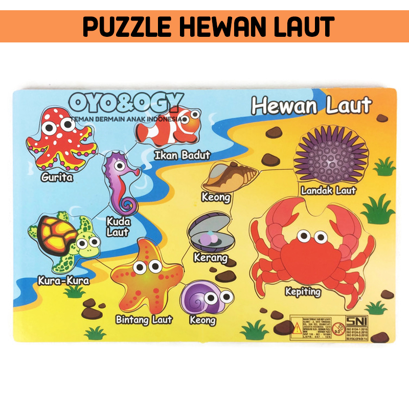 Mainan Edukasi Anak Puzzle Kayu Gambar Hewan Laut Binatang Sea Animal Pantai Lazada Indonesia