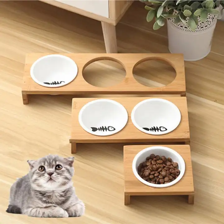 Fashion Cat Dog Feeders Bowls Bamboo Tableware Ceramic Pet Food