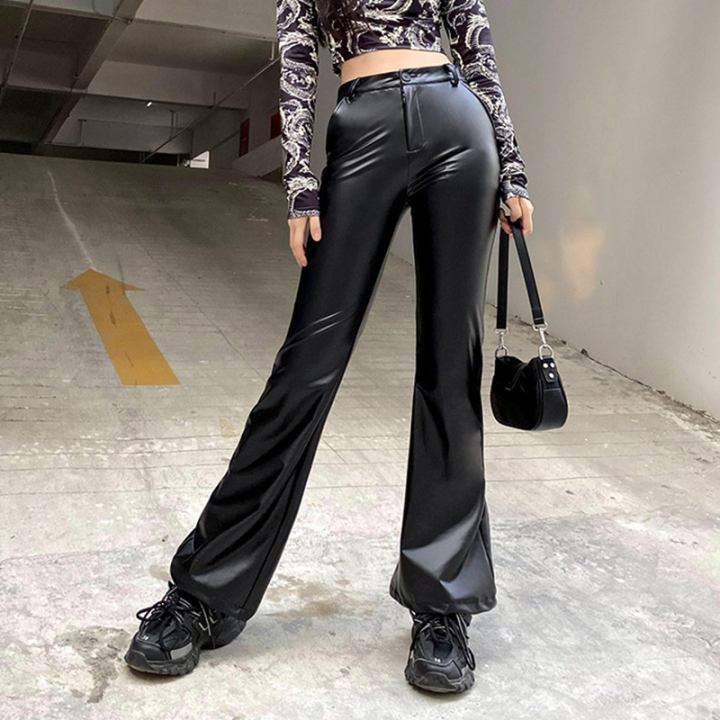high waisted flare leather pants
