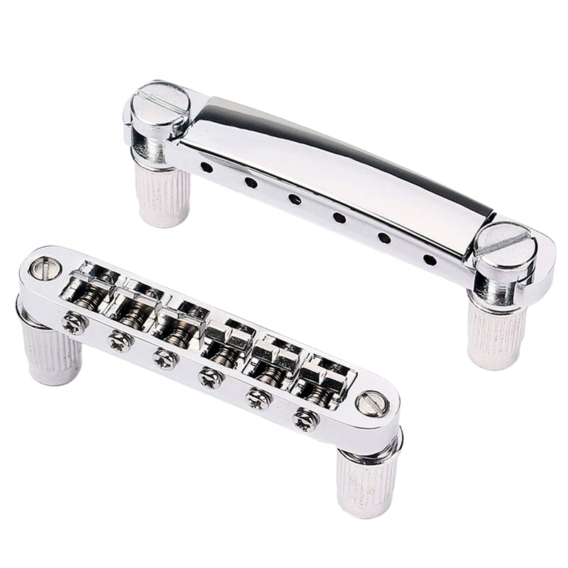 Guitar Bridge Orchestral Instrument Zinc Alloy Tune-O-Matic Bridge Tailpiece Set for LP Electric Guitar Replacement - Silver