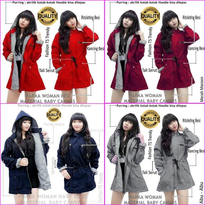 Jaket Canvas Parka Hoodie Cewek Wanita ( Tersedia BIG SIZE JUMBO )
