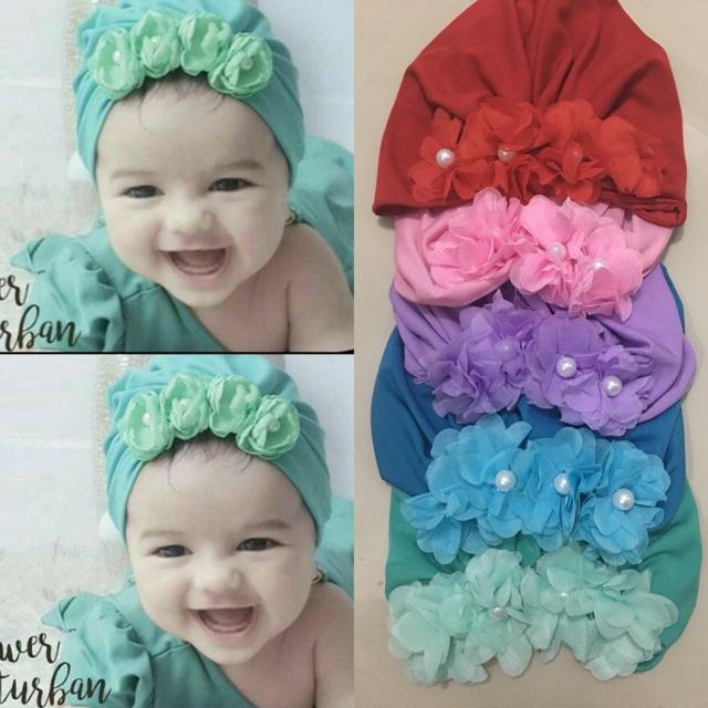 Turban Bayi Flower - Penutup Kepala Baby - Kerudung Jilbab Hijab Sikecil Variasi Bunga