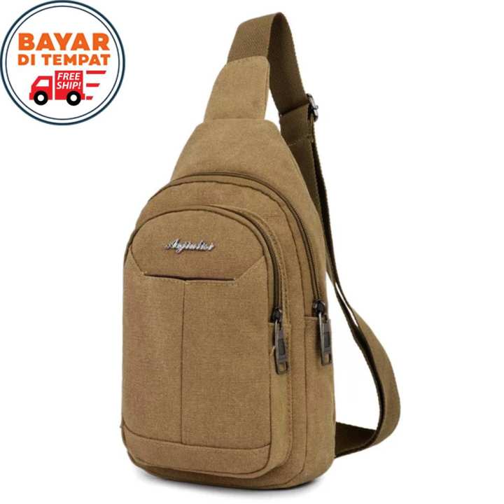 Aojialisi Slingbag Kanvas Import Tas Pria Tas Wanita Tas