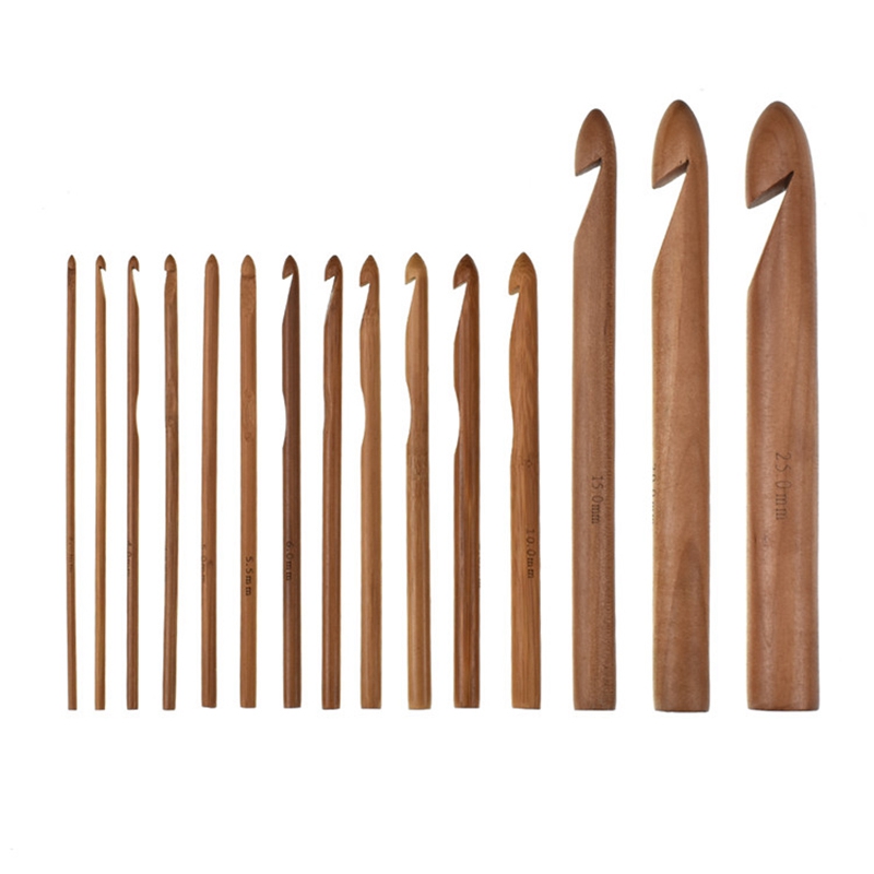 15 Mix Bamboo Crochet Hooks Set Handcrafted 3.0mm to 25mm Big Sizes