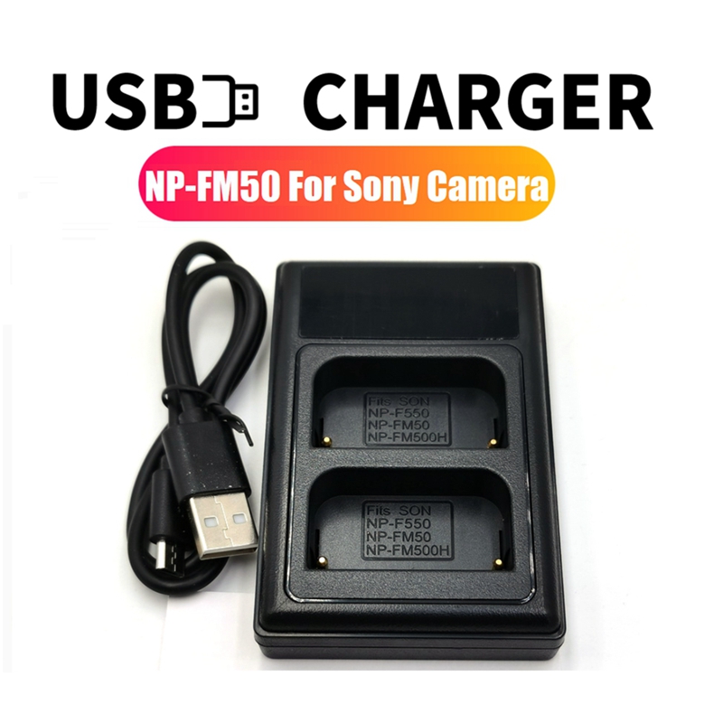 NP-FM500H USB Dual Battery Charger for Sony DSLR A200 A300 A350 A450 A500  A550 A560 A580 A700 A850 A900 NP-F550 NP-FM50 