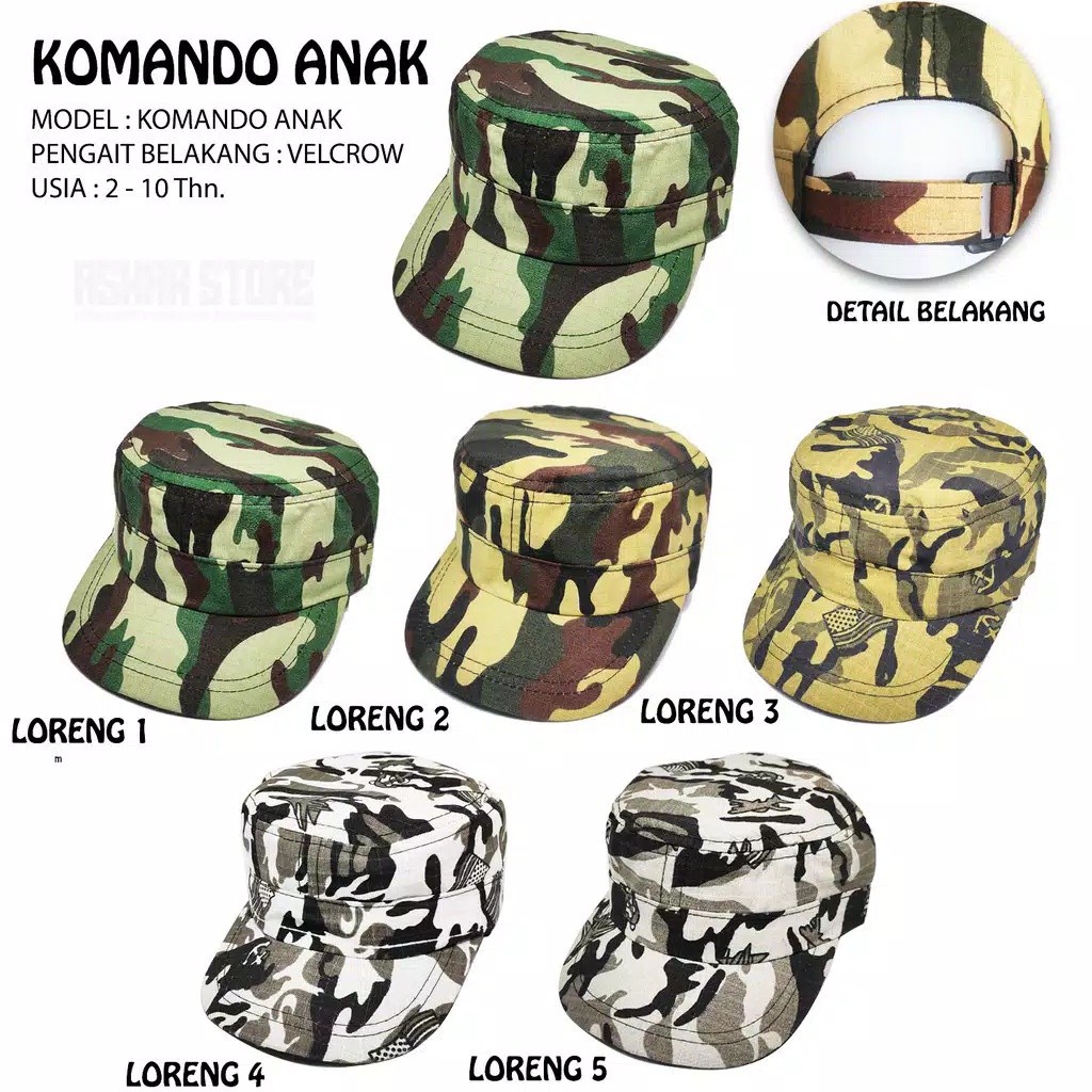 Topi Komando Anak Motif TNI Topi Komando Anak TK Topi Komando Loreng ...