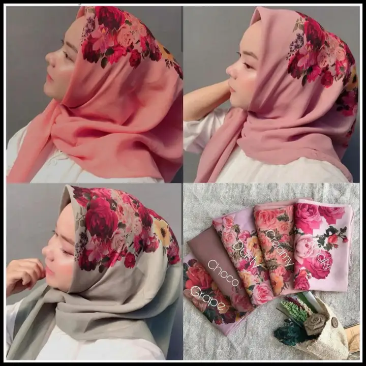 Hijab Segi Empat Bella Square Motif Bunga Mawar 100 Original Lazada Indonesia