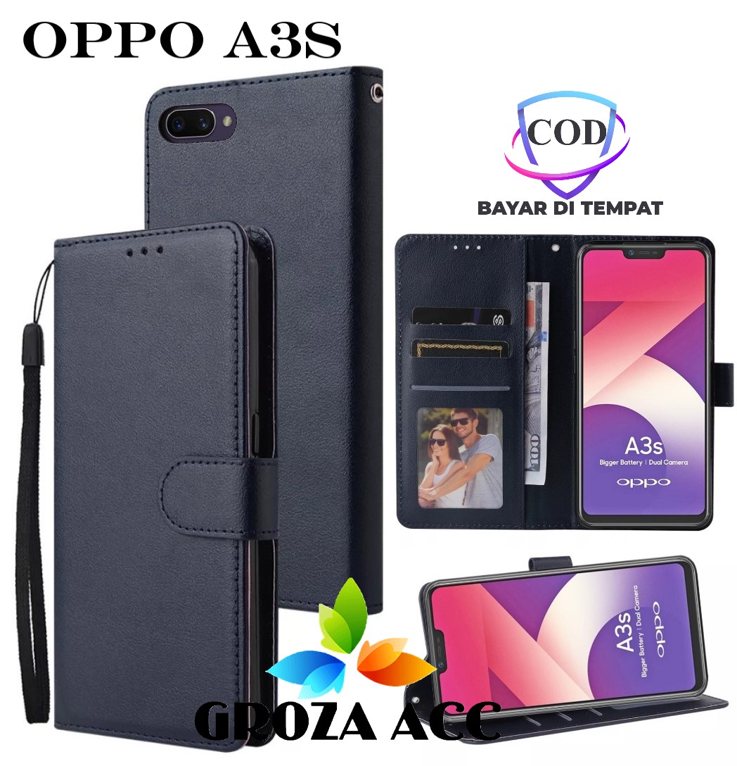 SARUNG BUKU FLIP UNTUK OPPO A3S- LEATHER CASE FLIP- WALLET CASE
