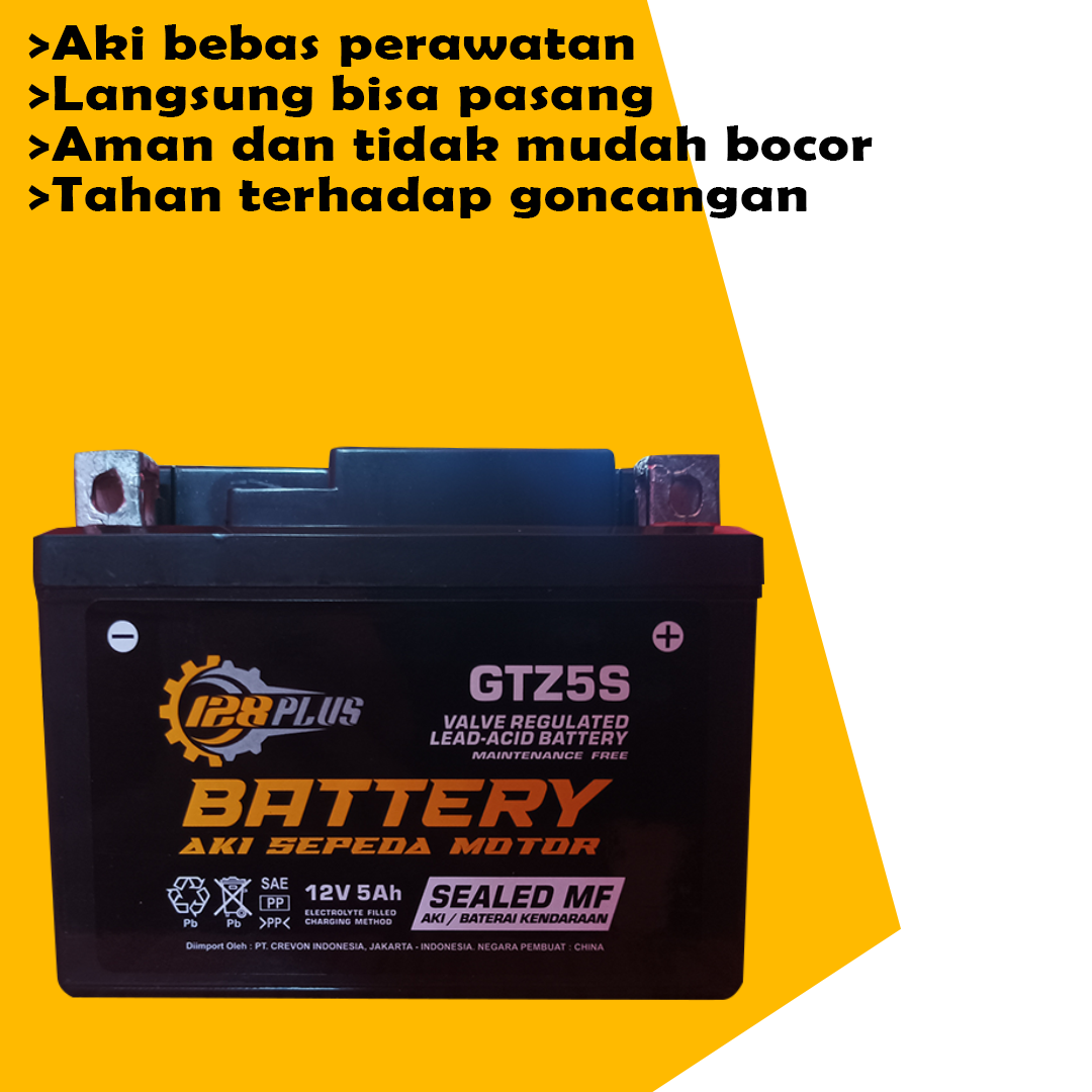 Aki Kering Motor Merk 128 plus GTZ5S buat motor beat,mio j,aki vixon