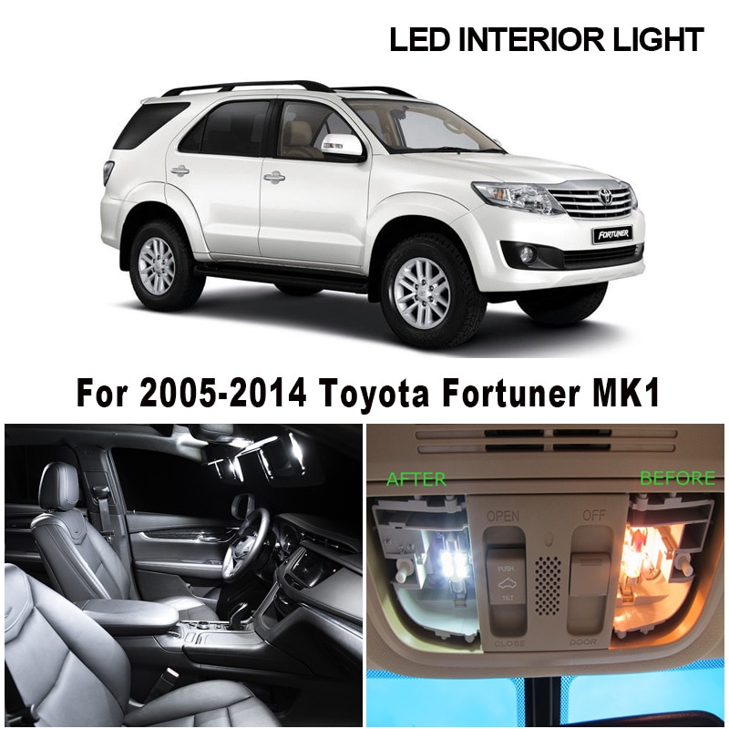 10pcs white canbus led interior dome map reading light kit for 2005-2014 toyota fortuner mk1 license plate lamp car accessories
