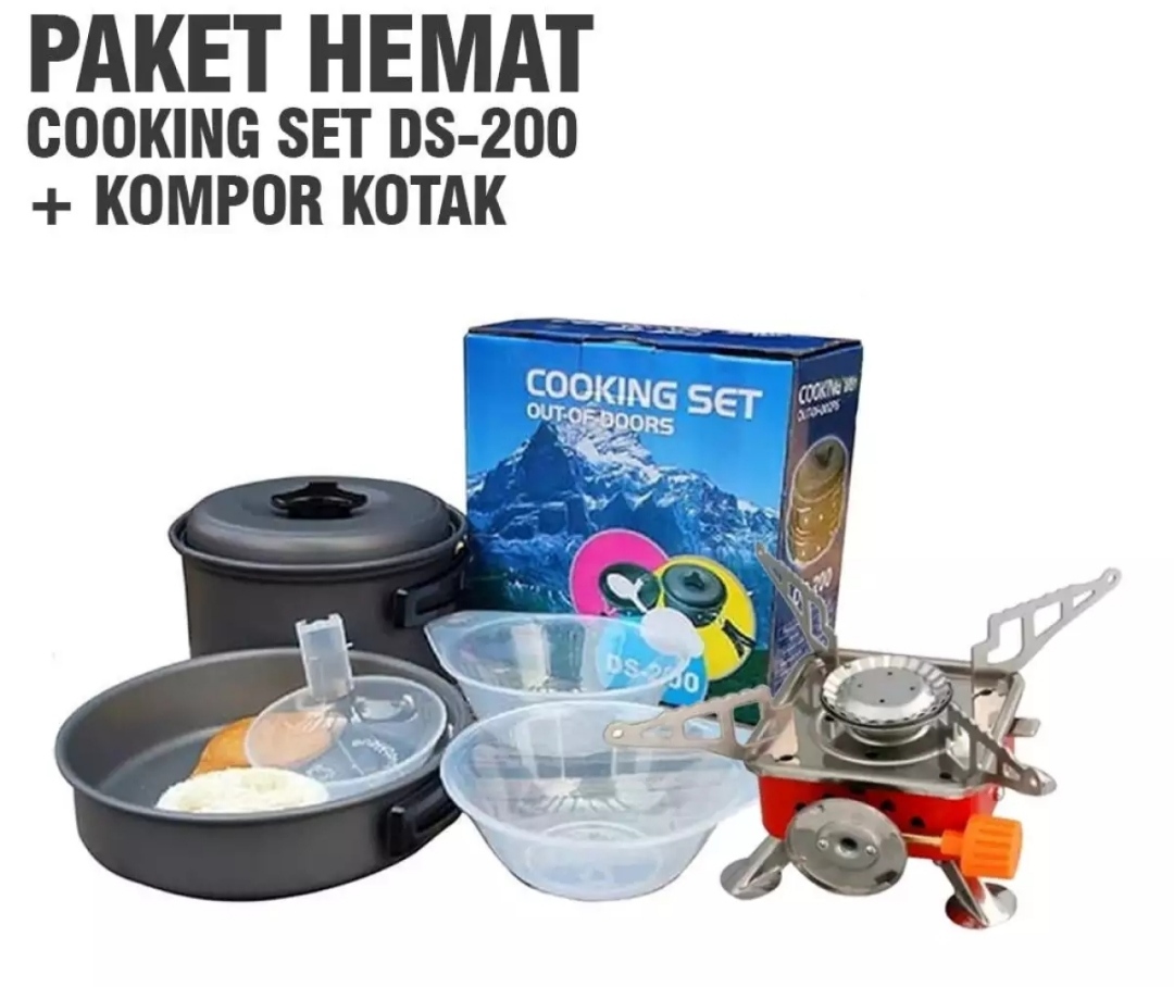 PAKET HEMAT Cooking Set DS 200 + Kompor Camping Nesting Set Alat Masak Camping Panci