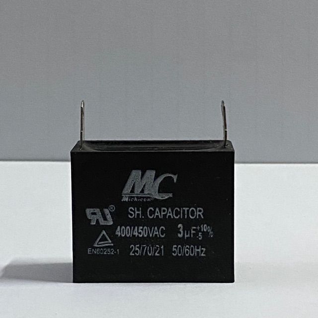 Kapasitor Fan AC 3 uf 2 kaki Merek MC Capasitor Kipas Indoor Mesin AC