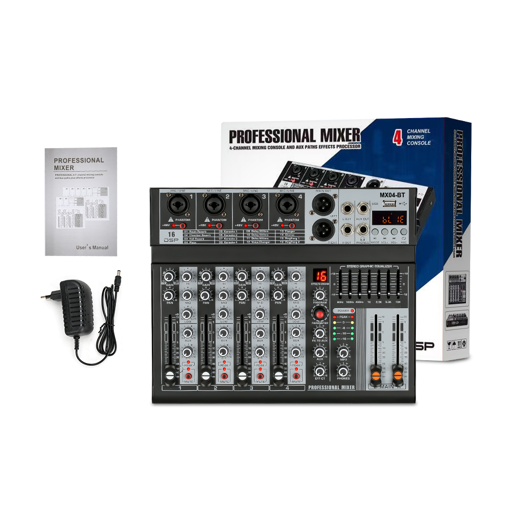 Mixer profesional MX04BT 4saluran built-in EQ 16DSP Mode pemutaran ...