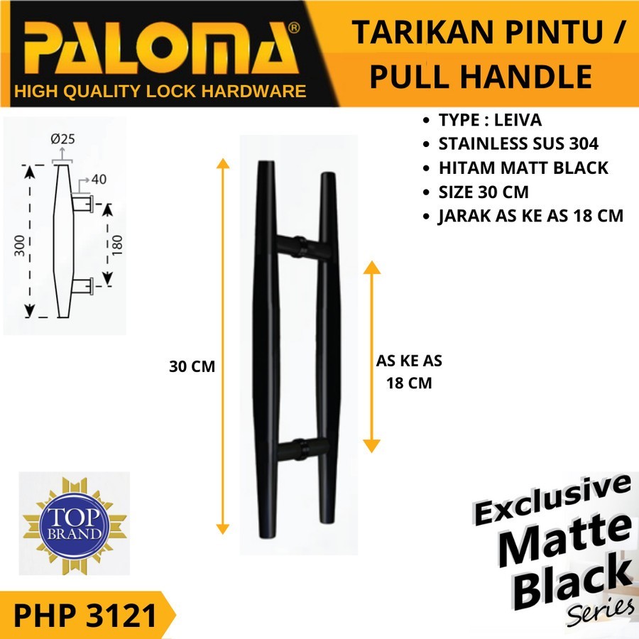 PALOMA PHP 3121 GAGANG TARIKAN PULL HANDLE 30 CM LEIVA HITAM BLACK PALOMA PHP 3121 GAGANG TARIKAN PULL HANDLE 30 CM LEIVA HITAM BLACK
