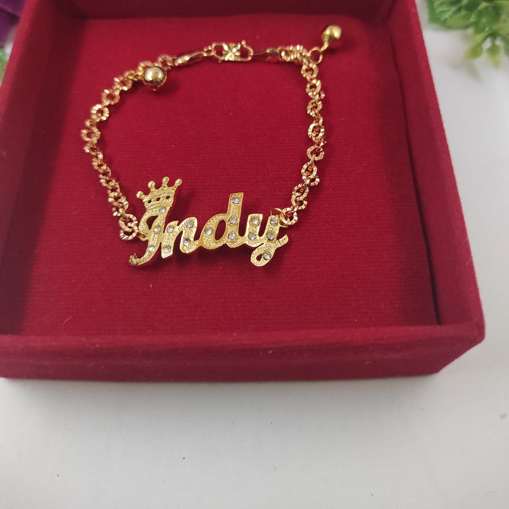 gelang nama custom elegant lapis emas 