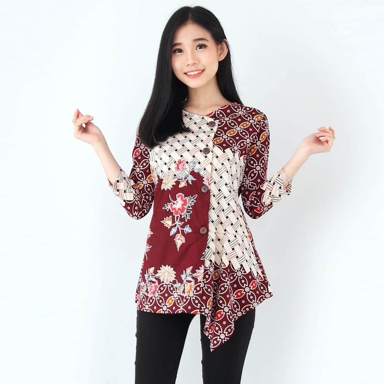 Model Baju Batik Atasan Lengan 7/8 / Jual Blouse Batik Wanita Atasan