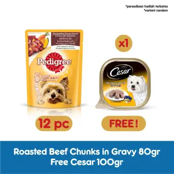 Pedigree Makanan Anjing Basah Pouch Rasa Roasted Beef Chunks In