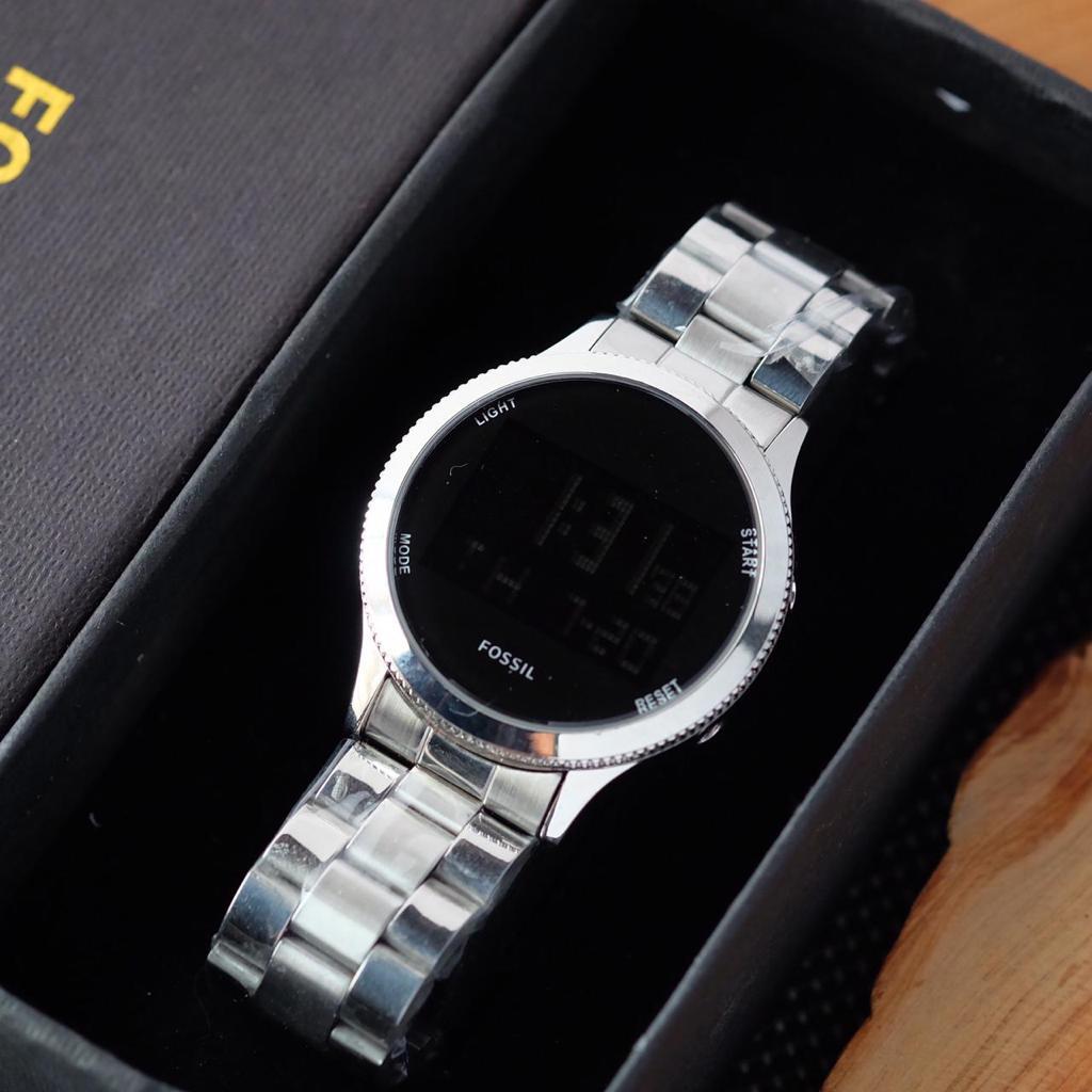 jam tangan fossil wanita digital rantai Stainles tanggal hari aktif (COD)