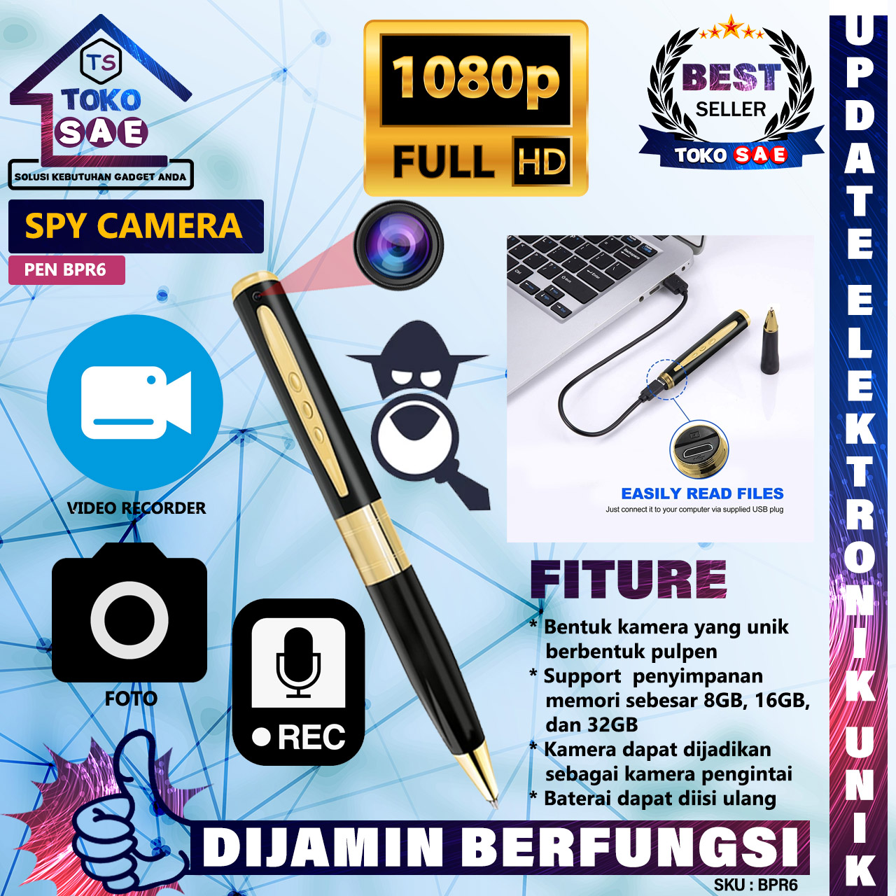 Spy Cam BPR6 Pulpen Kamera Pengintai Tersembunyi Camera Detectip Vidio  Recorder Kamera Mata Mata Camera Spycam Mini Tersembunyi Camera Pengawasan  Kecil Unik Spy Pen Cam CCTV Pulpen Kamera Pengintai Original Pen Camera