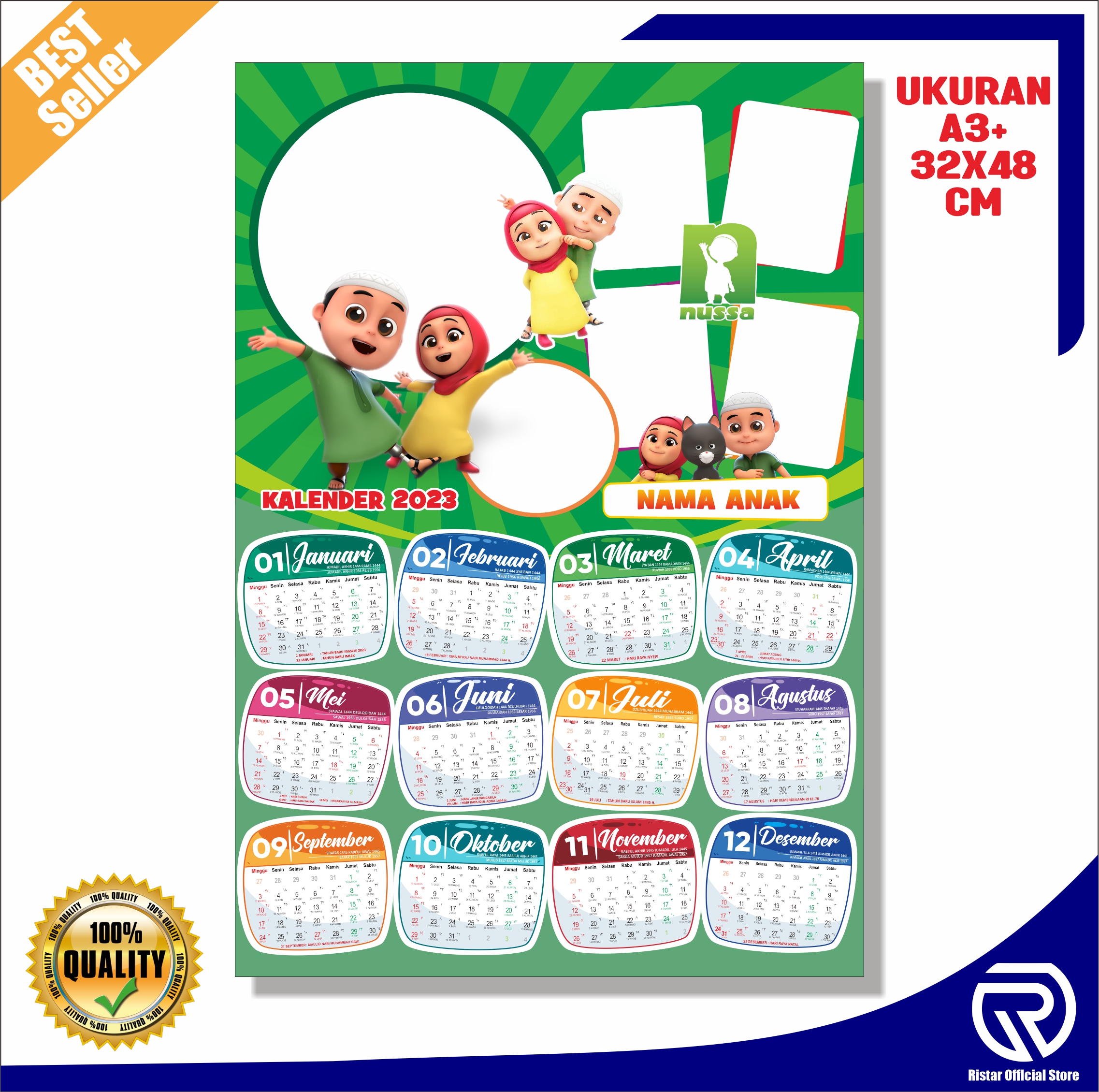 1lbr Cetak Kalender Dinding 2023 Tema Kartun Omar And Hana Custom Foto Lazada Indonesia 6683