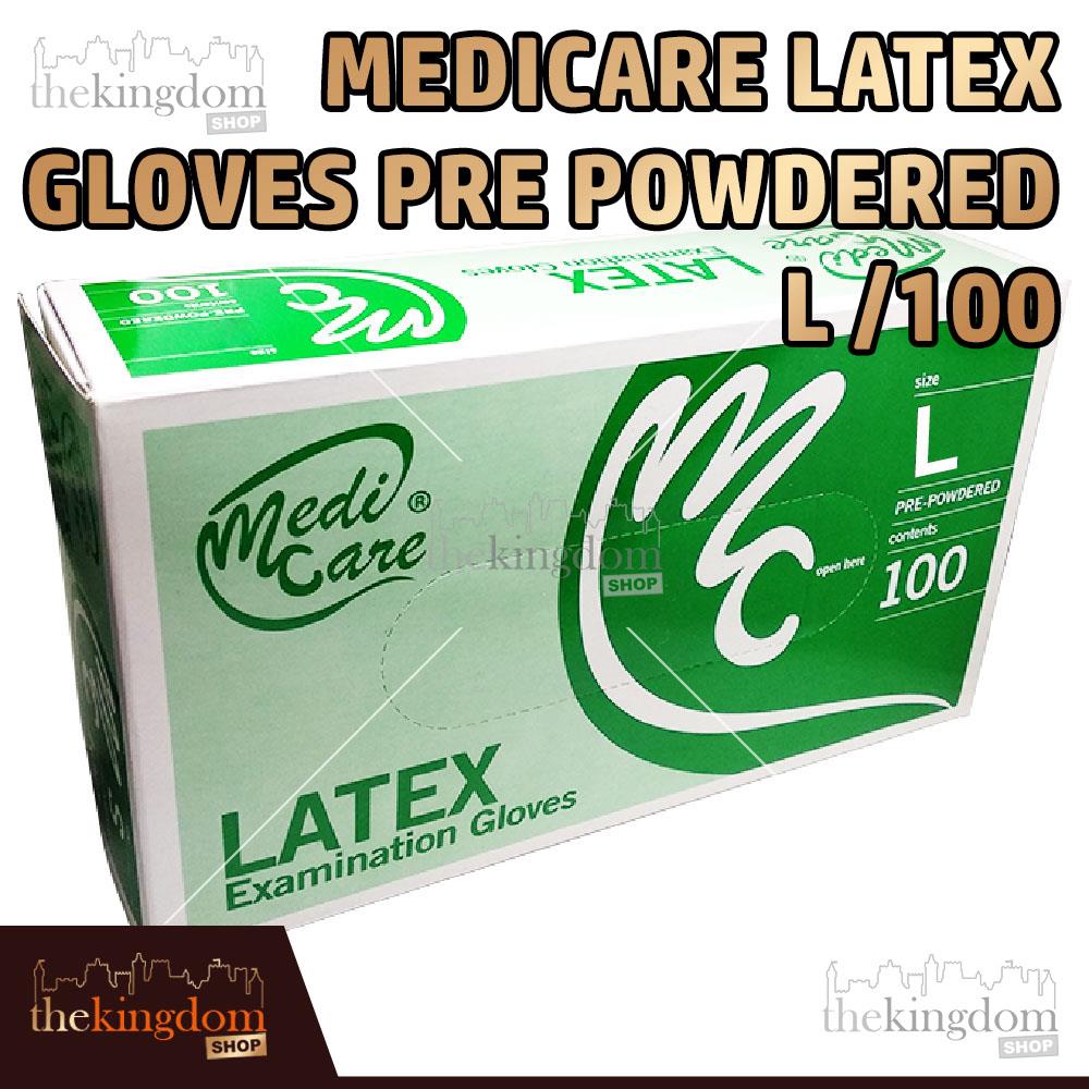 Medicare Gloves Latex Pre Powdered Disposable L Large /100 Sarung