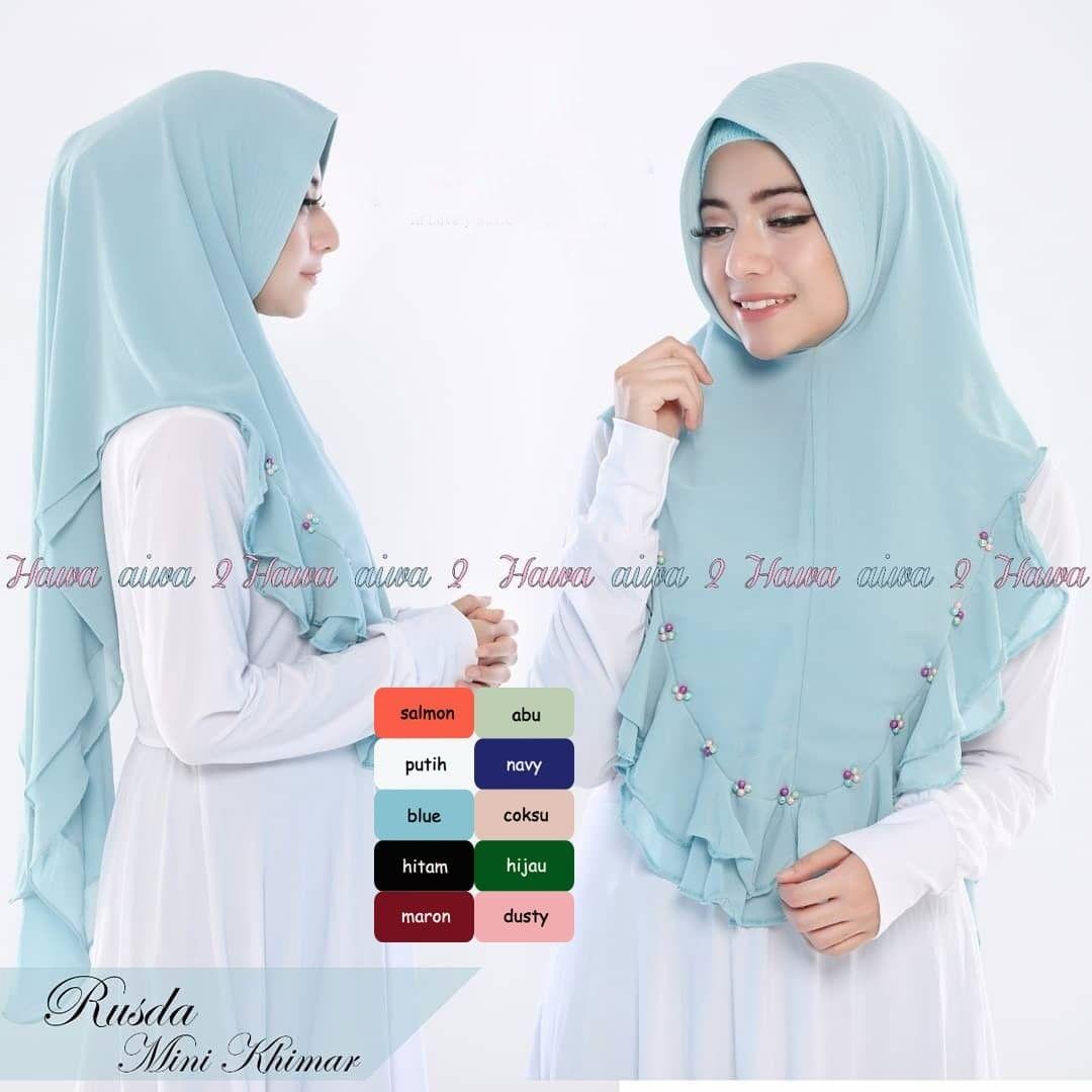 Khimar Mutiara Rusda Mutiara Series Blue bergo instan / jilbab motif / kerudung instan / hijab terbaru