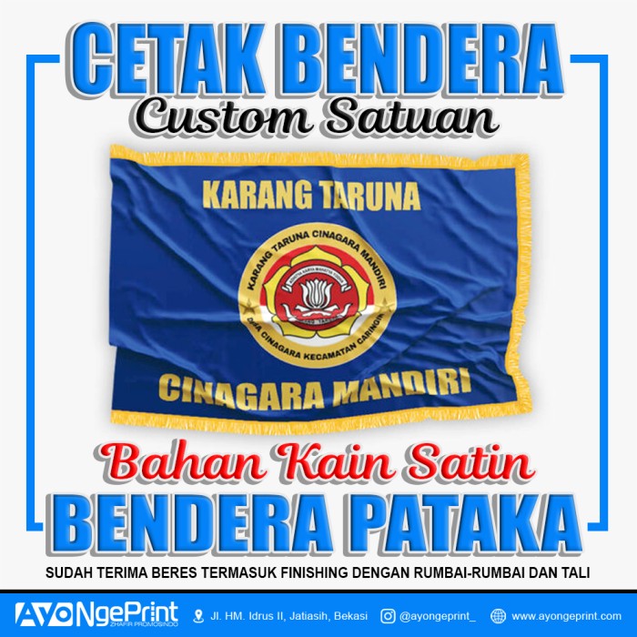 Cetak Bendera Pataka Satuan / Sablon Custom Pataka Kain Satin + Rumbai ...