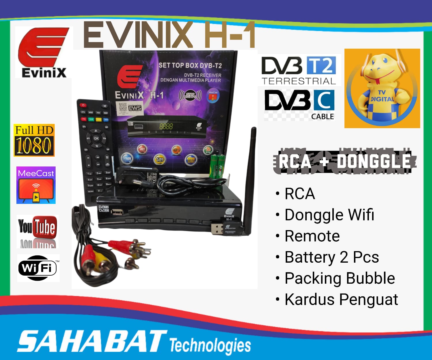 EVINIX Set Top Box TV Digital DVBT2 UHF Tanpa Parabola, Hanya Antena