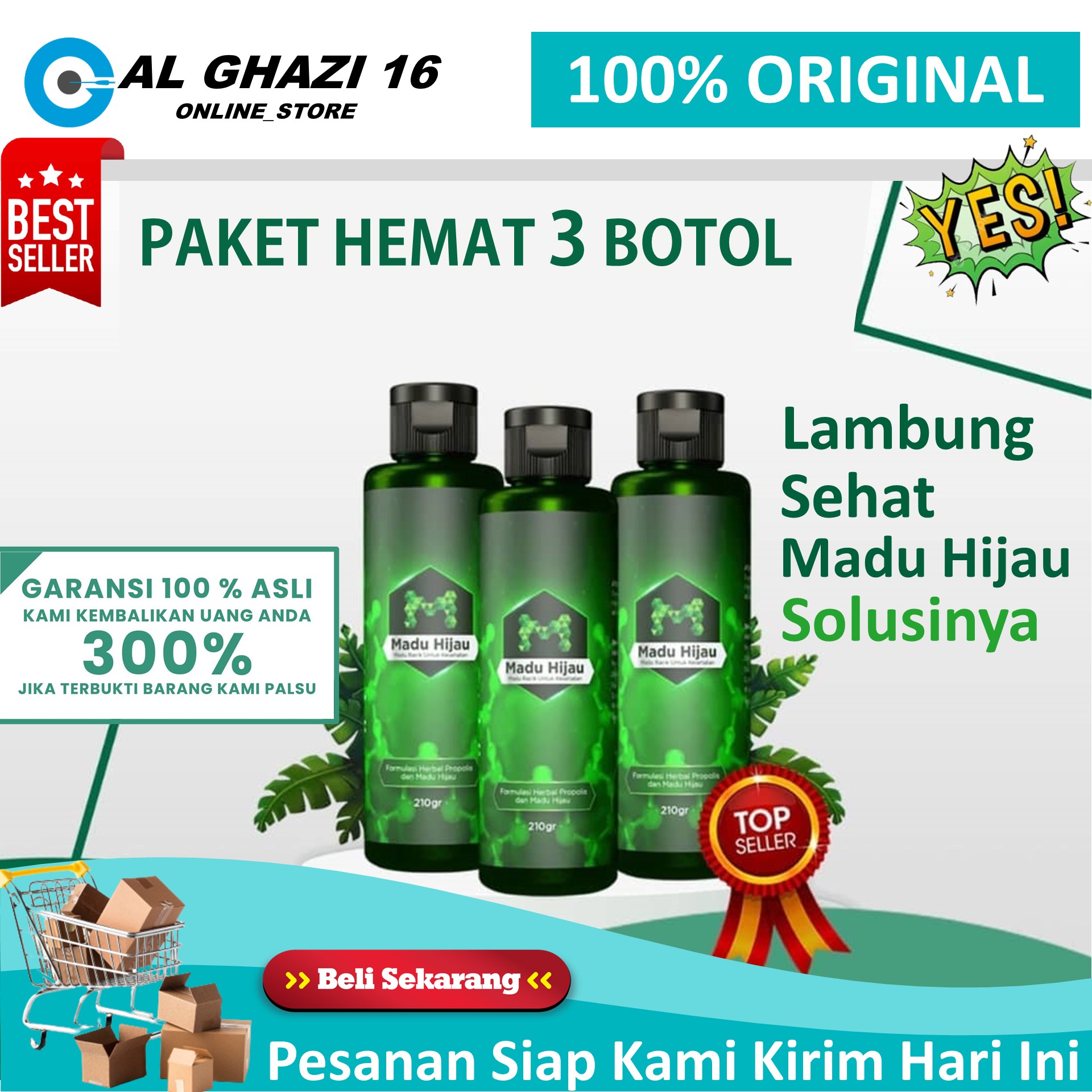 Cod Paket 3 Botol Madu Hijau Herbal Asam Lambung Asli Original Madu Ijo