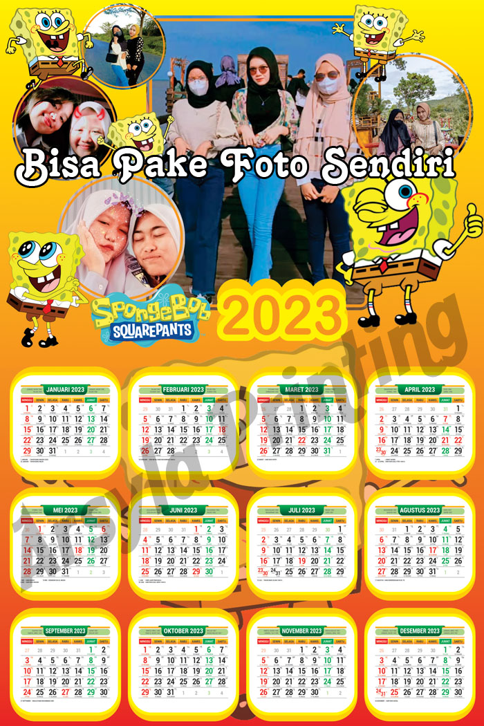 Kl06 Cetak Kalender 2023 Custom Foto Sendiri Background Karakter Spongebob Kalender Dinding 4518