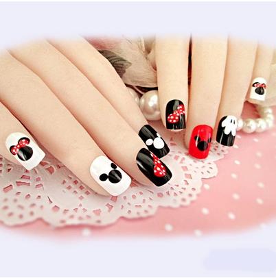 nailart - 24 pcs kuku palsu dengan tema mickey mouse yang lucu
