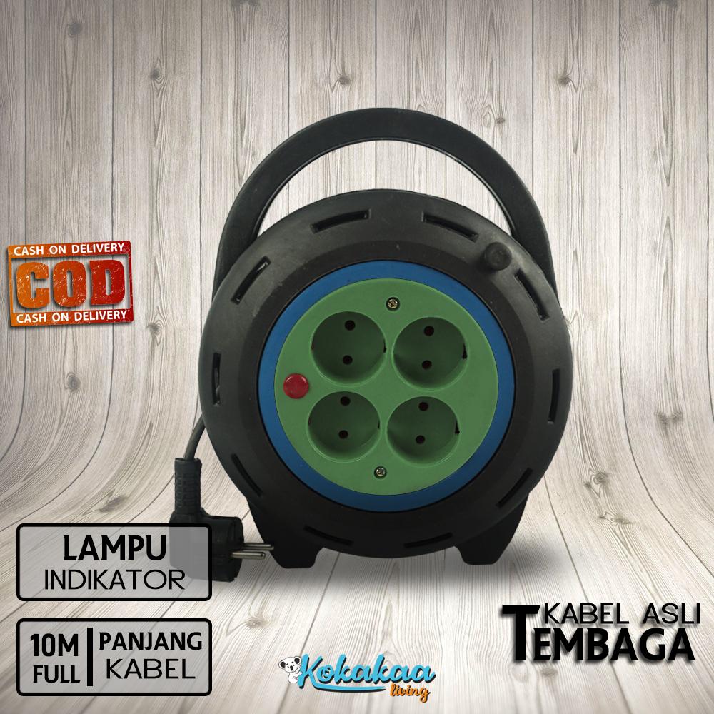 Phossco BOX KABEL ROLL 10 METER FULL Stop Kontak Listrik 4 Lubang Colokan with LAMPU Indikator High Quality
