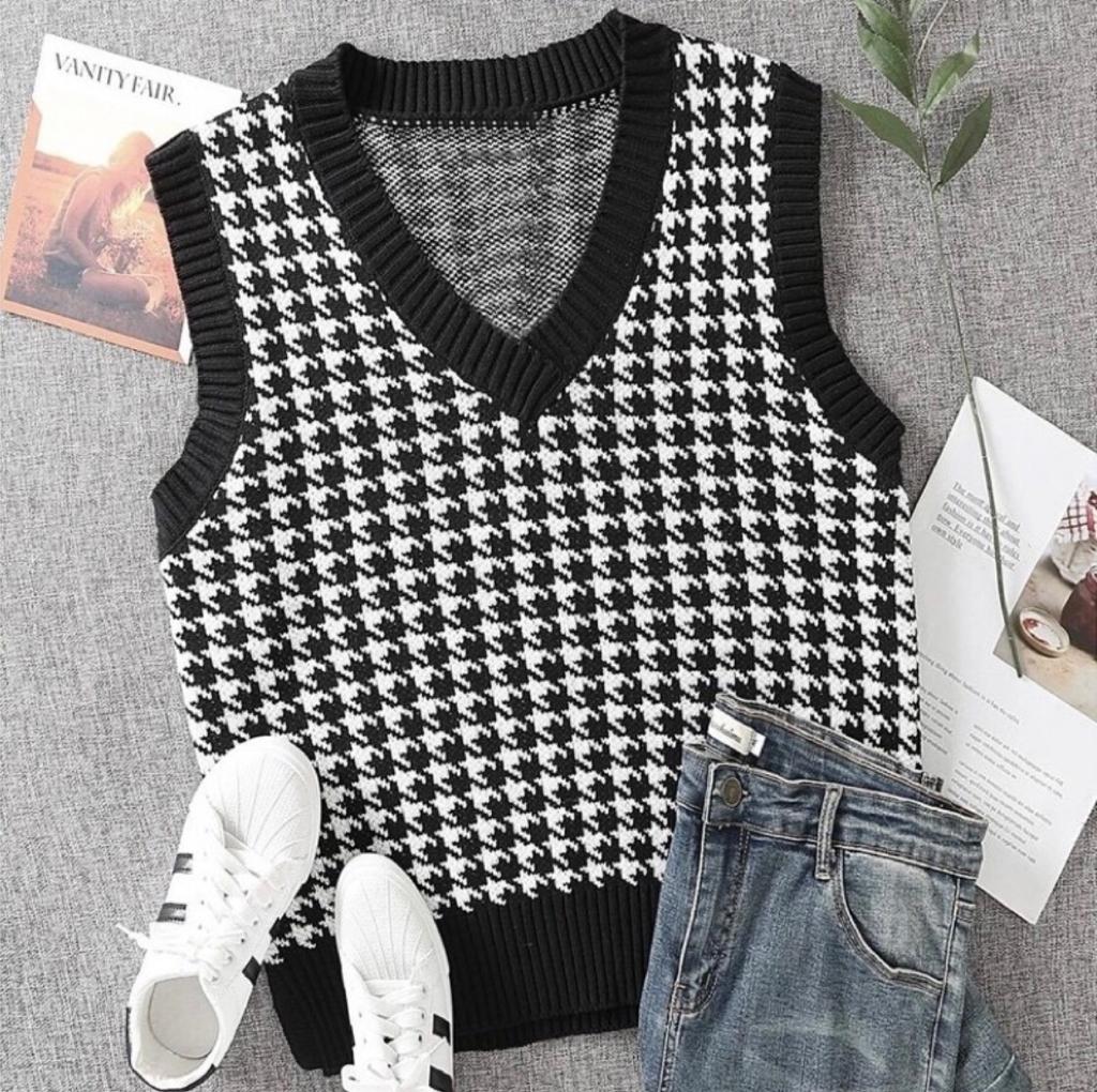 Jennie Vest knit Houndstooth Vest Knit Rompi Wanita korea