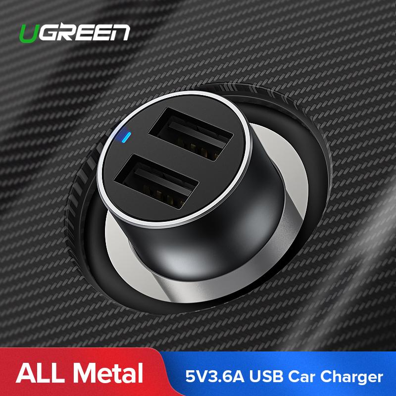 UGREEN Original QC3.0 Car Charger Quick Charge 3.0 30W Fast Charger for Xiaomi Pocophone F1 Redmi Samsung Handphone HP with Dual USB Ports Black