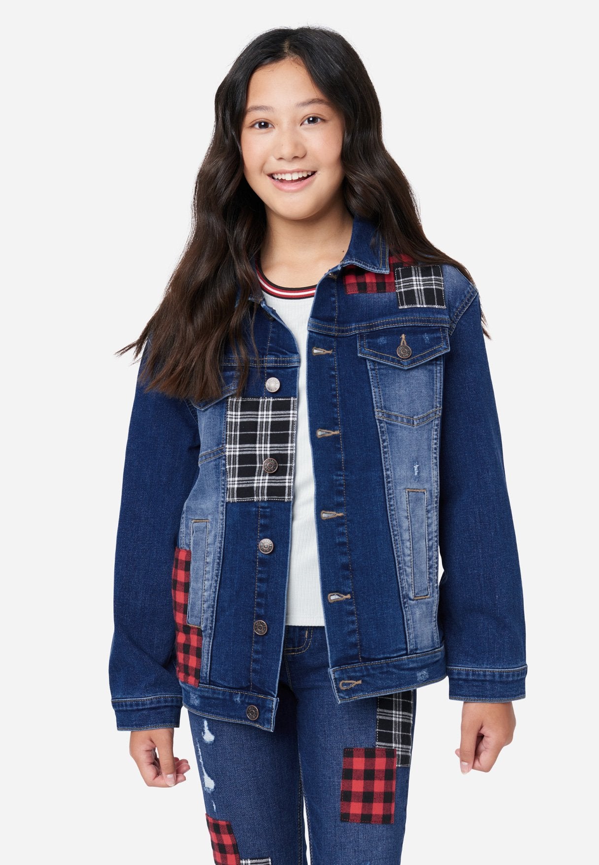 Justice Girls Patchwork Denim Jacket 