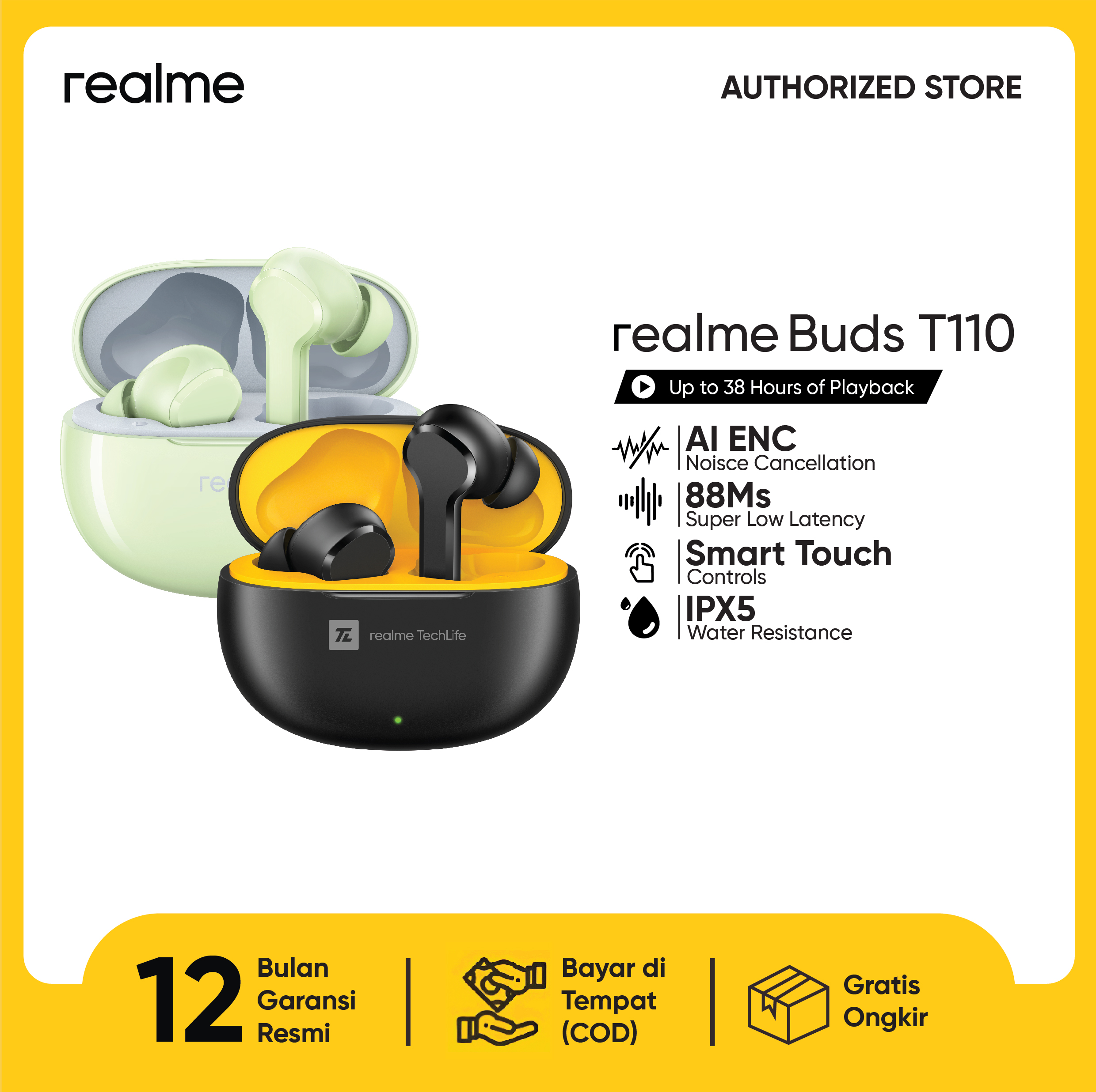 Bluetooth Earbuds Realme Airpods Charger Realme Buds T110 Earphone - Main Image