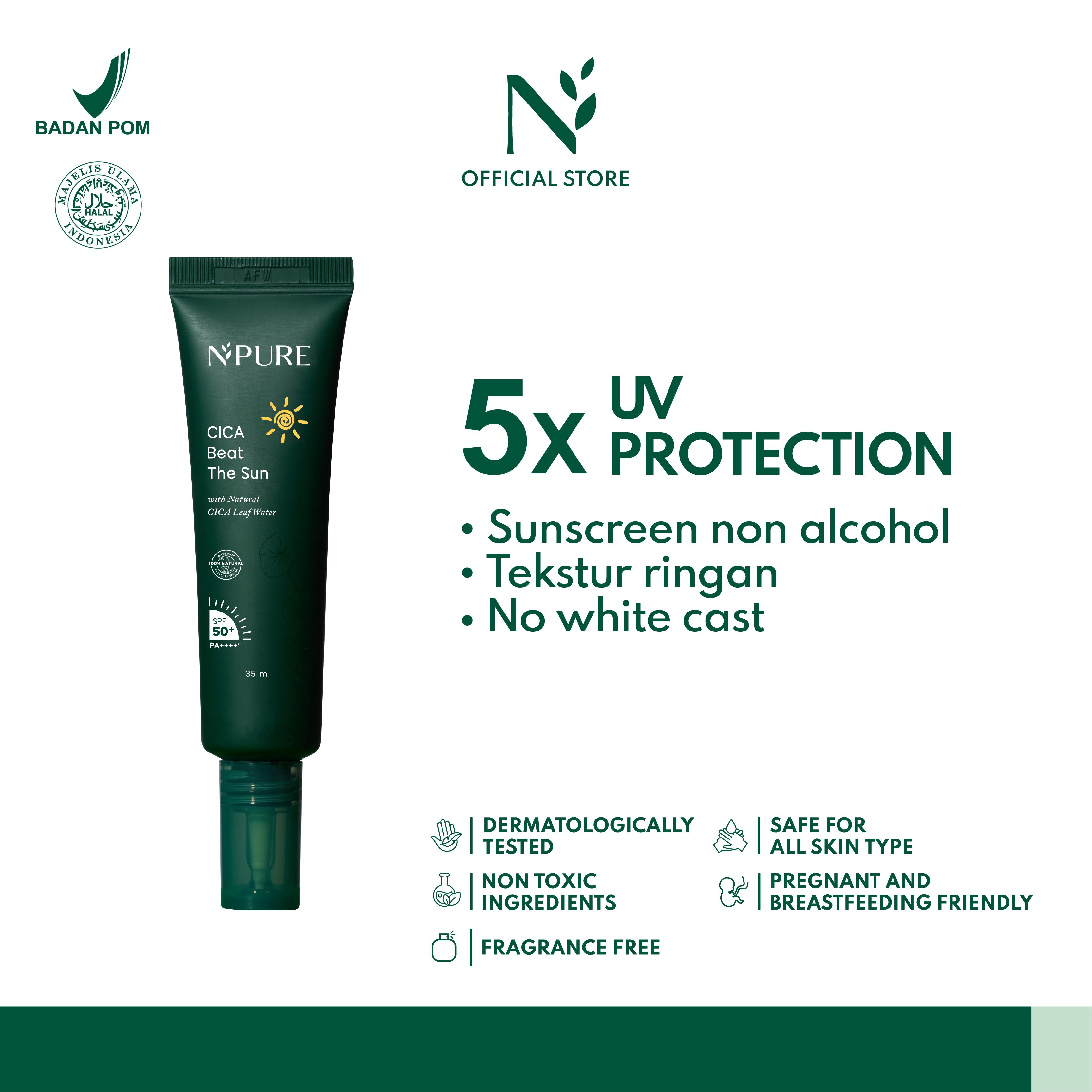 NPURE SUNSCREEN Cica Beat The Sun SPF 50 PA ++++ Original Lazada