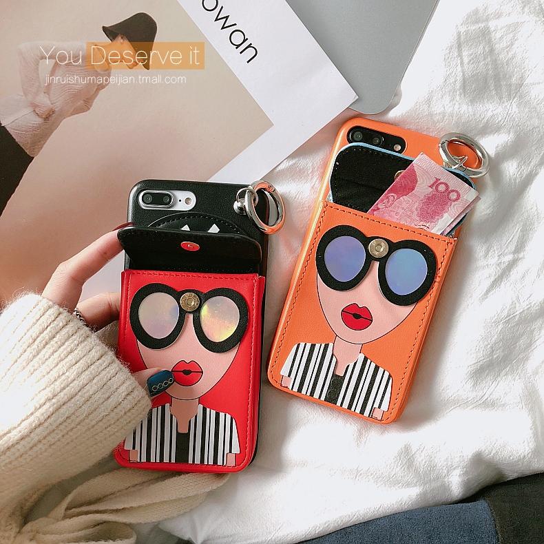 Jaringan Model Sama Tas iPhoneX Casing HP kepribadian kreatif Apple ID 6 S Masuk kartu sarung kulit Dompet Uang Receh iPhone7plus glamor wanita model baru soft Trendi Jepang Korea Selatan 8 p Casing 10 suasana
