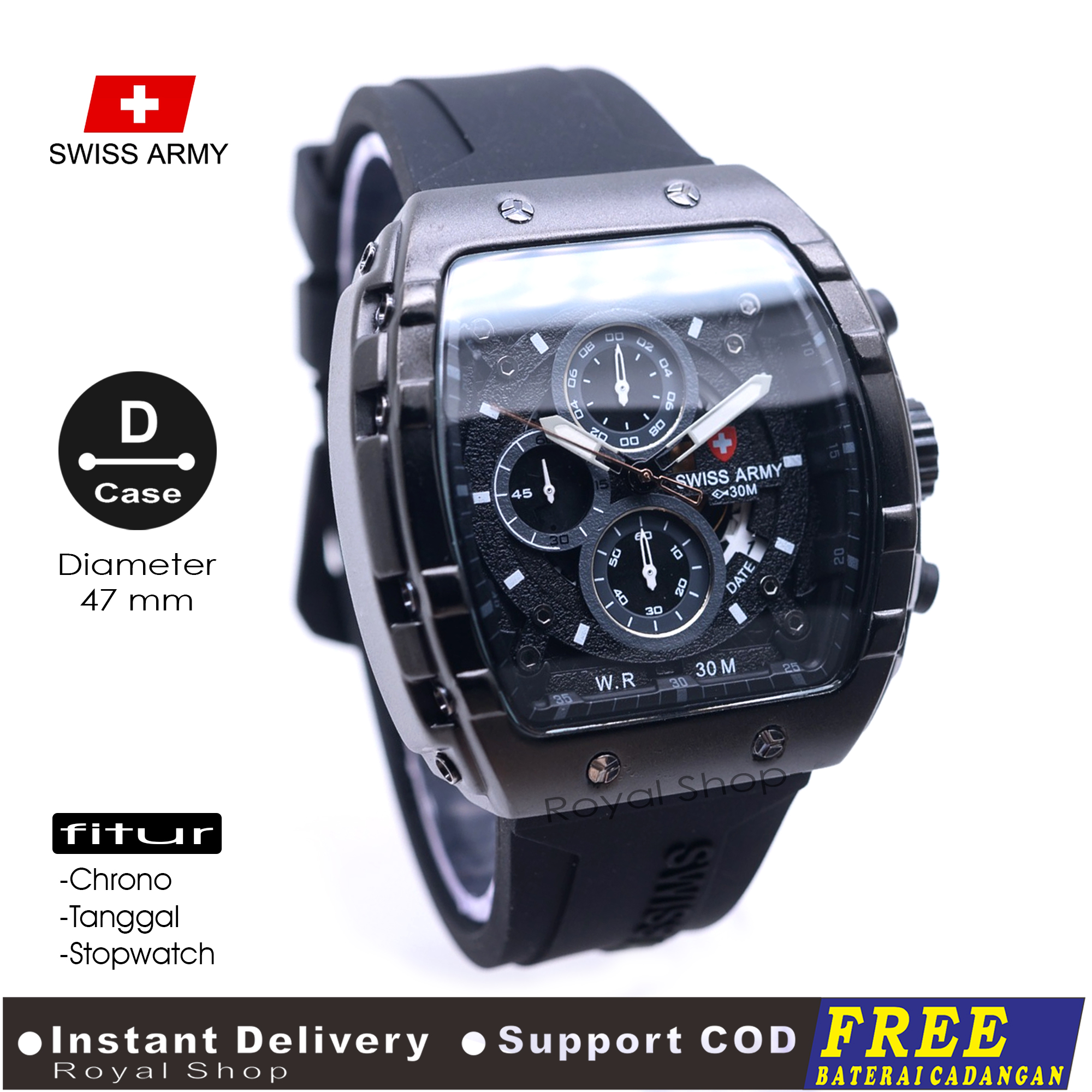 Jam Tangan Cowok Swiss Army Chrono Tali Karet / Jam Tangan Pria Model