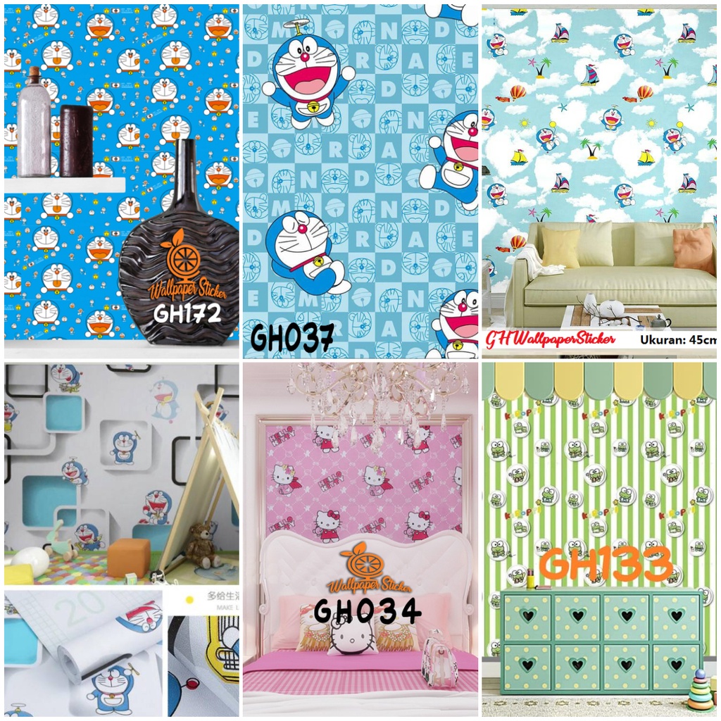WALLPAPER STIKER DINDING HELLOKITTY DORAEMON KEROPPI PREMIUM HIGH
