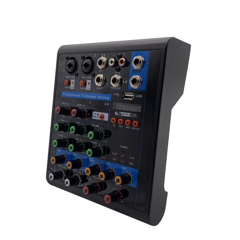 Professional 4-Channel Small Bluetooth Mixer with Reverb Effect Home Karaoke Usb Live Stage Karaoke Performance-Eu Plug