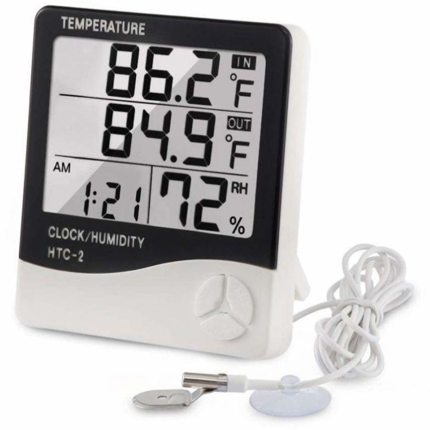 HTC-2 Termometer Hygrometer Ruangan Digital Jam Thermometer In/Out | Lazada  Indonesia