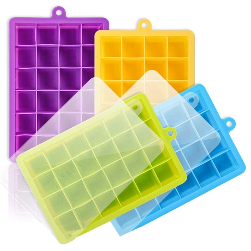 4Pcs Silicone Ice Square Trays with Lid, 24 Cavity Stackable Ice Mold with Ice Square Clamp for Cocktail Whiskey Singapore