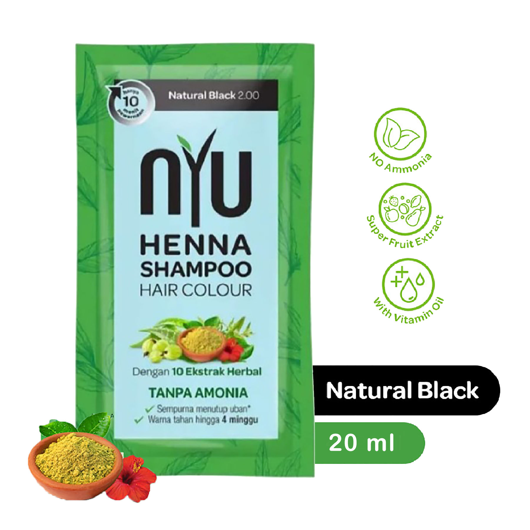 NYU Henna Shampoo Hair Colour Natural Black - Sampo Pewarna Rambut ...