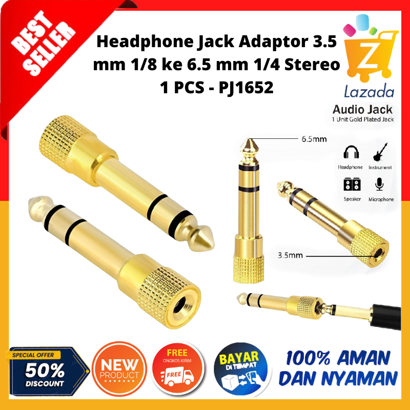 [BISA COD] Headphone Jack Adapter 3.5 mm 1/8 ke 6.5 mm 1/4 Stereo 1 PCS