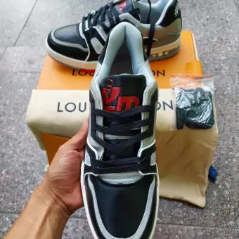 Sepatu Lv Trainer Sneakers Grey Black Virgil Abloh Sneakers Murah Sneakers Cewek Sneakers Cowok Sepatu Pria