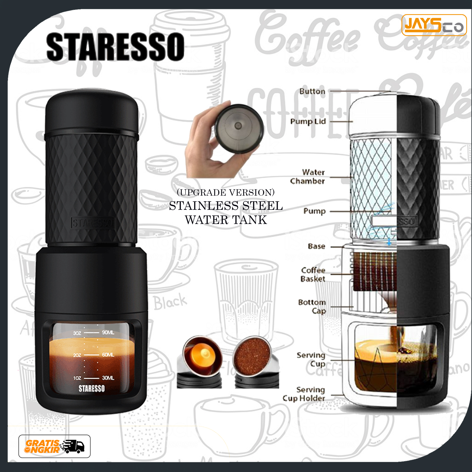 Staresso SP200 Black White Manual Handy Espresso Coffee Maker SP200